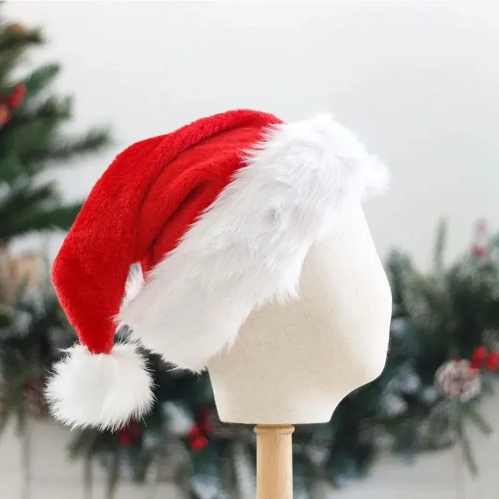 Red Velvet Classic Santa Claus Hat For Xmas Party,Christmas Hat For Adults